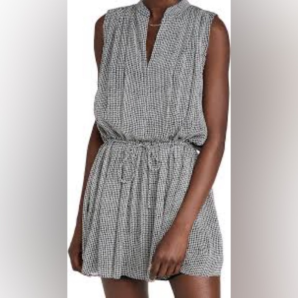 Rag & Bone Carly Silk Blend Geometric Print Tie Waist Mini Dress - Size Small